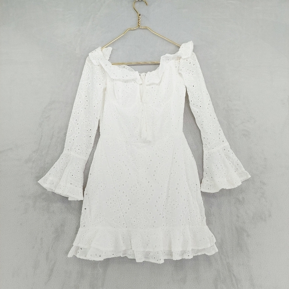 Parisian Broderie Off-shoulder Flared Sleeve Flare Mini dress in white P6514 - Picture 2 of 9